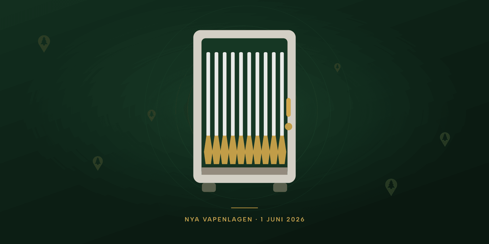 Vapenskåp med tio vapen på rad